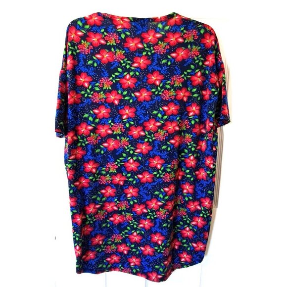 Lularoe Women's Irma XS Tunic Red Blue Floral Print Short Sleeve New w/Tags - Picture 3 of 7